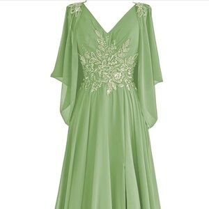 Vintage America Green Dress with Gold Embroidery